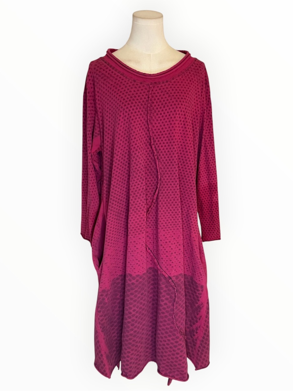 CYNTHIA ASHBY Pink Purple Flowy Boho Lagenlook Long Sleeve Dress L Dot Casual